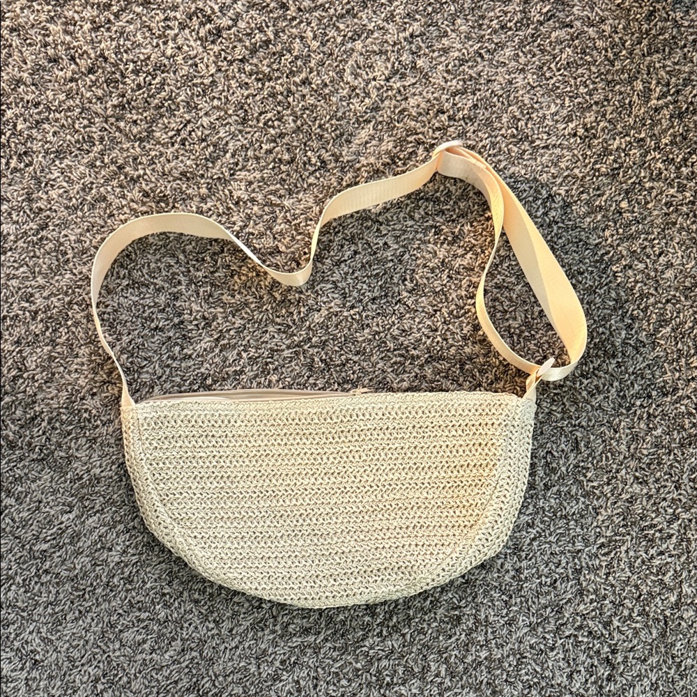 Cream Woven Shoulder Bag